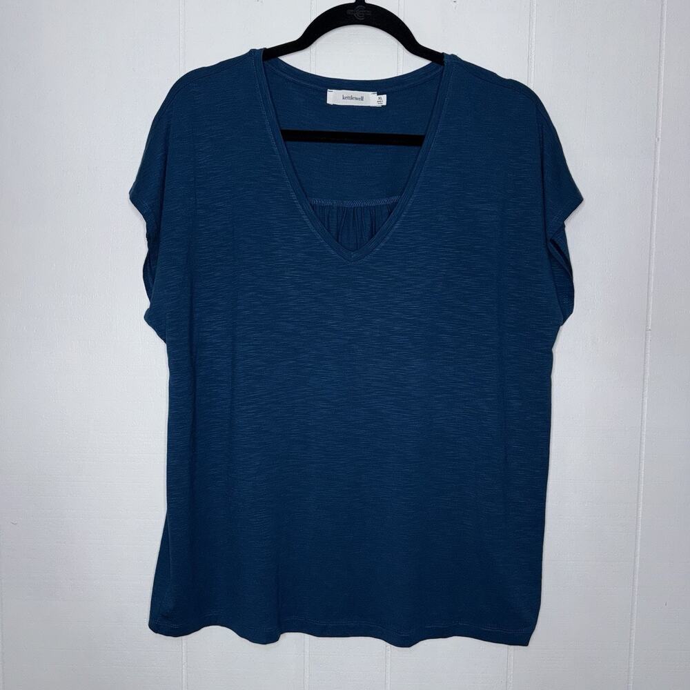 Kettlewell Women’s V Neck Jersey Knit Top Teal Size XL